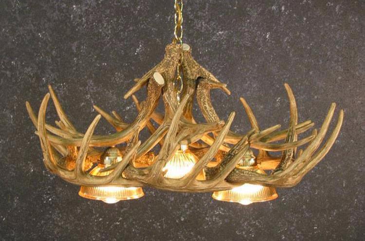 Whitetail Deer 10 Antler Chandelier with 3 Downlights