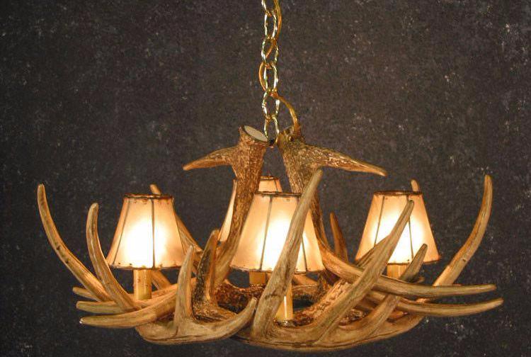 Whitetail Deer 6 Antler Chandelier with Rawhide Shades