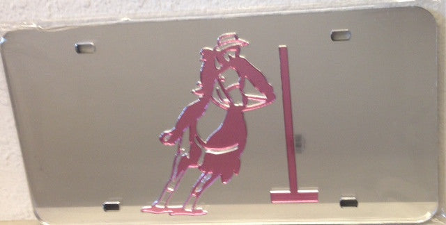 “Pole Bender” Western Mirrored License Plate Pink Light