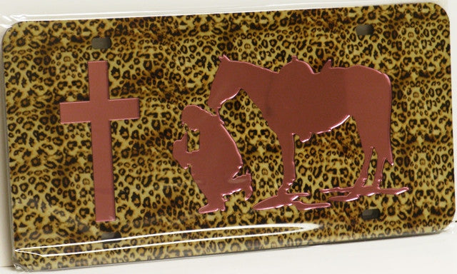 “Praying Cowgirl” Pink & Leopard Mirrored License Plate