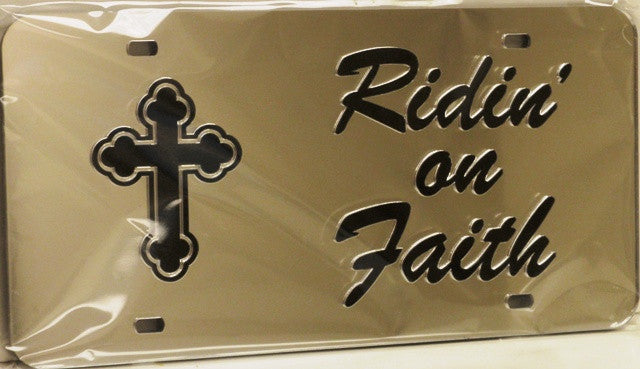 “Riding on Faith” Mirrored License Plate Light