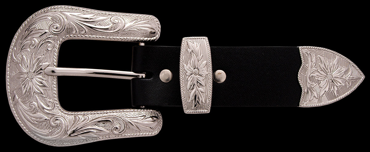 Nickel Western 3-Piece Silver Buckle Set