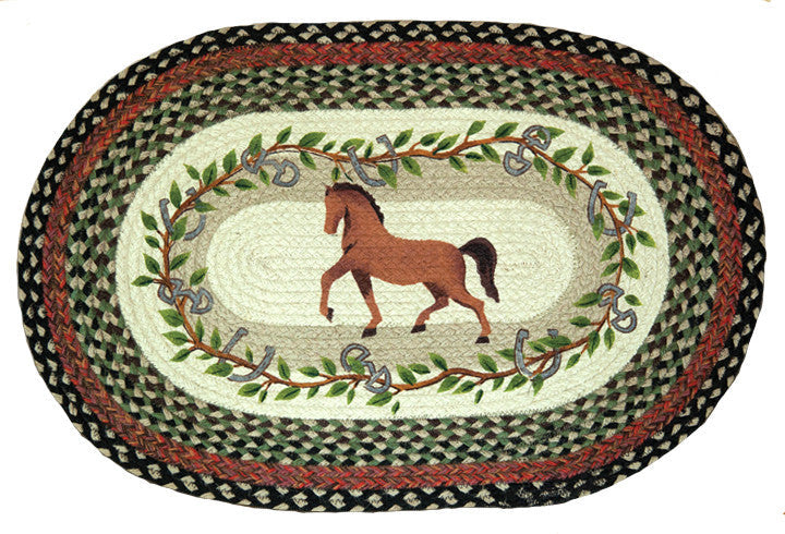 “Horse & Oak Leaf” Hand Printed Western Jute Oval Rug