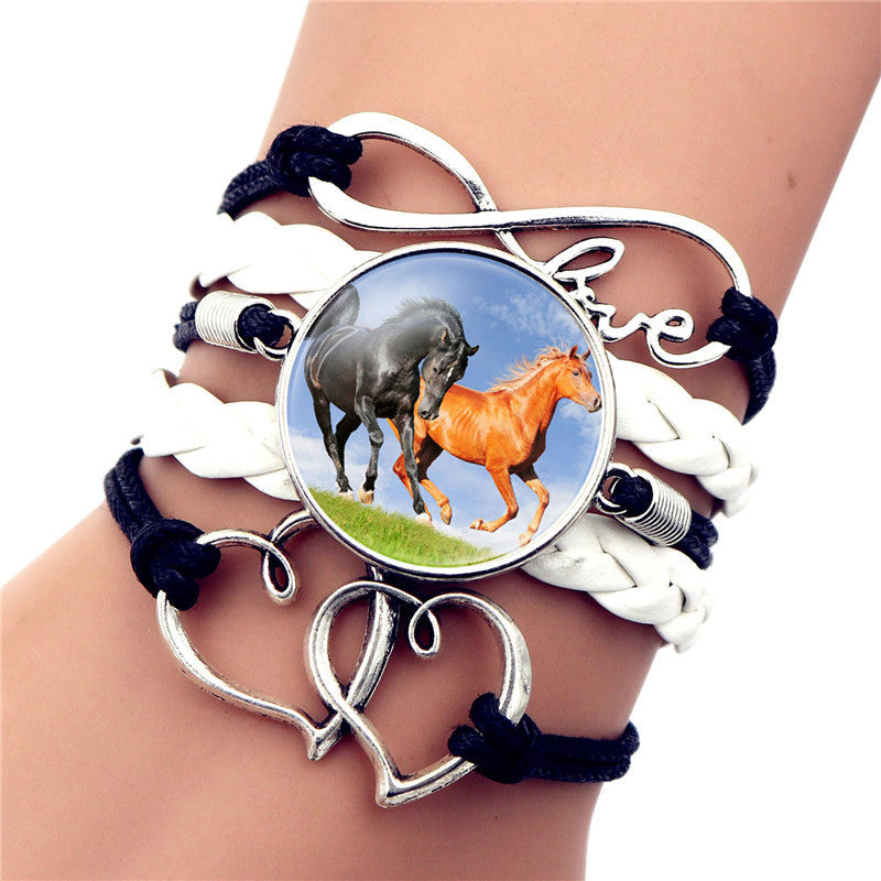 “Frolic” Leather Infinity Horse Wrap Bangle Bracelet