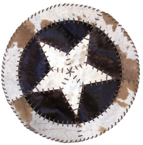 27″ Round Cowhide Star Rug Light- Laced Stitching