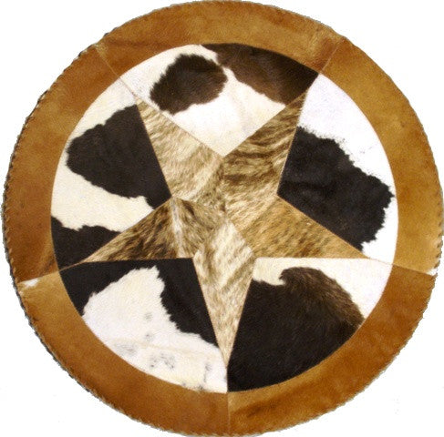 34″ Round Western Star Cowhide Rug Light- Sewn Stitching
