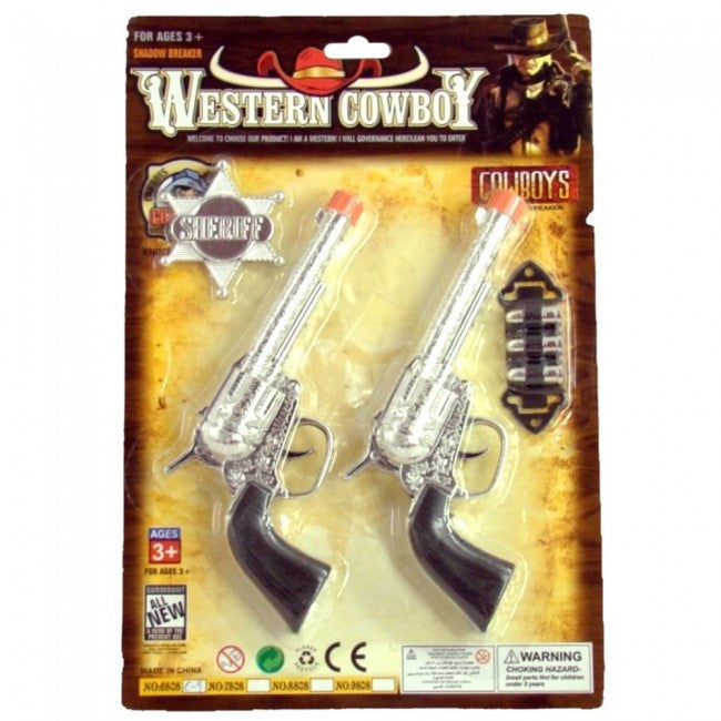 Kids Western Cowboy Double Pistol Set with Sheriff Badge