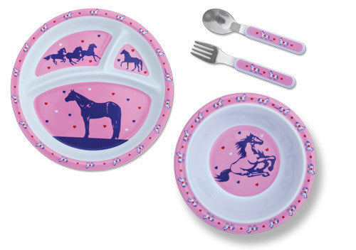 Pink Cowgirls with Hearts & Horses Dinnerware Set for Kids