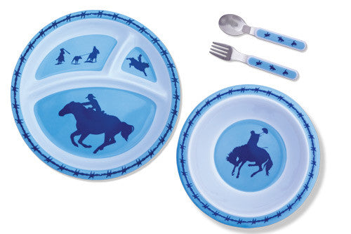 Cowboys and Barbwire Dinner Set for Kids (Blue)