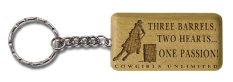 “Three Barrels, Two Hearts, One Passion” Wooden Key Chain