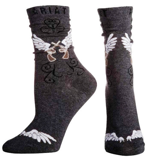 Winged Crossing Revolvers Ladies’ Fashion Crew Socks – Charcoal