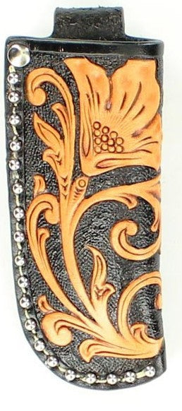 Western Tan & Black Tooled Leather Knife Sheath