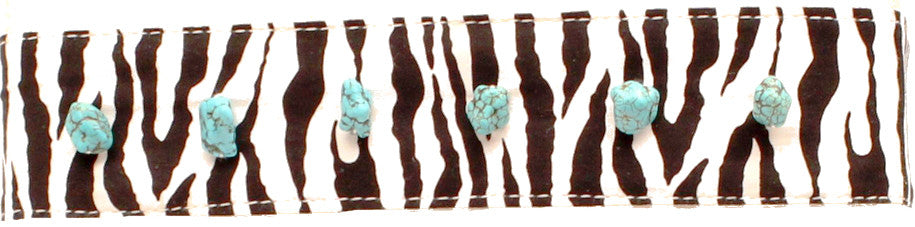 Western Zebra Fabric Headband with Turquoise Stones