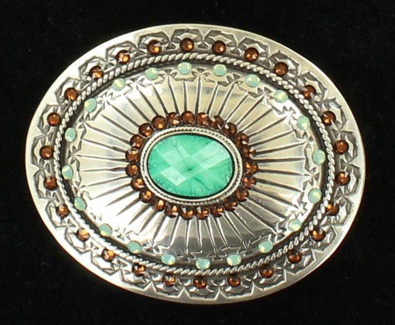 Ladies’ Western Oval Tribal Silver & Turquoise Belt Buckle