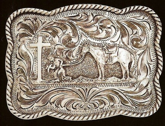 Christian Cowboy Silver Buckle