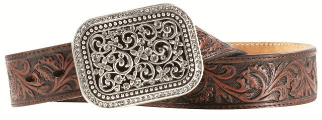 Ladies’ Western Dark Brown Belt with Filigree Silver Buckle