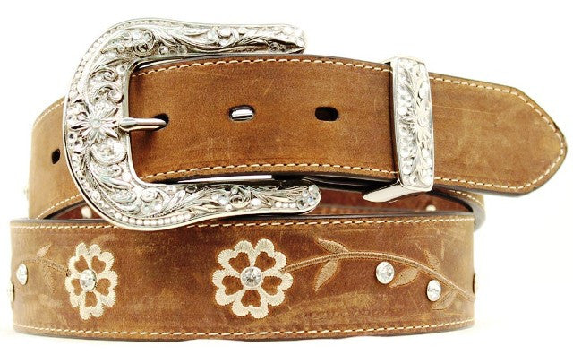 Ladies’ Western Fashion Belt Brown with Scrolling Flowers