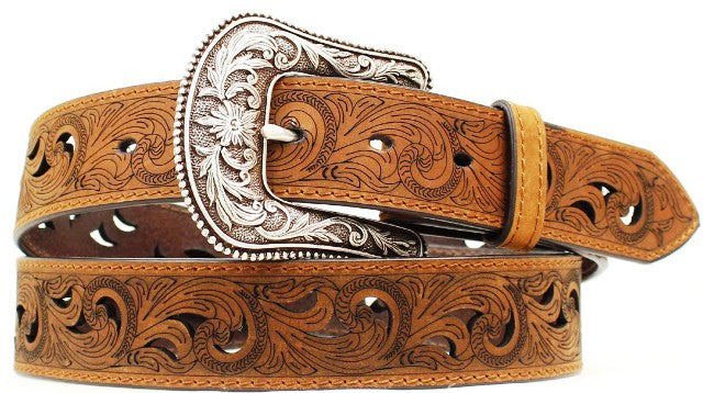 Ladies’ Western Brown Belt with Paisley Cut-Out Pattern 1-1/2″