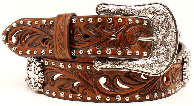 Ladies’ Western Brown Belt with Conchos & Rhinestones