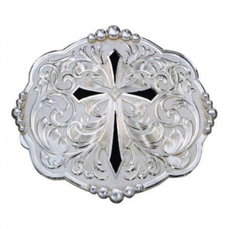 Diamond Shaped Cross with Silver Flourishes Western Belt Buckle