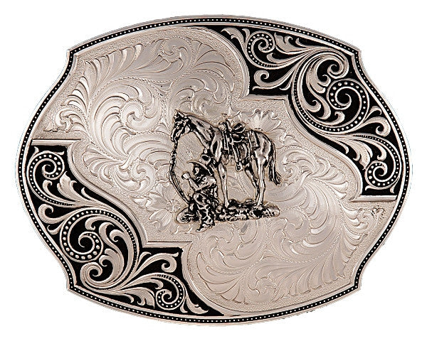 Western Lace Whisper Flourish Buckle with Cowboy & Horse