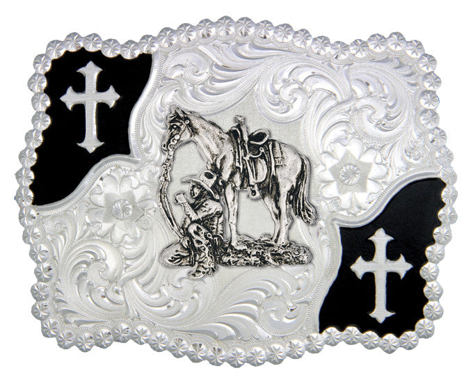 Christian Flourish Scallop Shape Belt Buckle – Cowboy & Horse