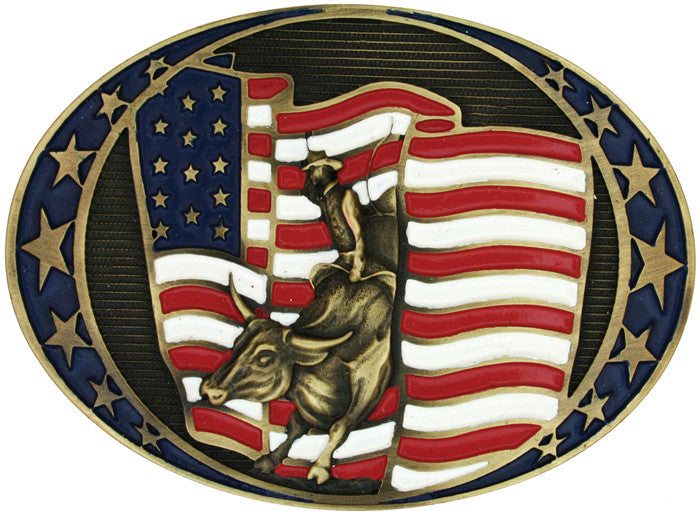 Bull Rider & American Flag Belt Buckle