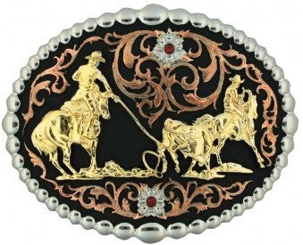 “Team Roper” Western Tri-Color Belt Buckle