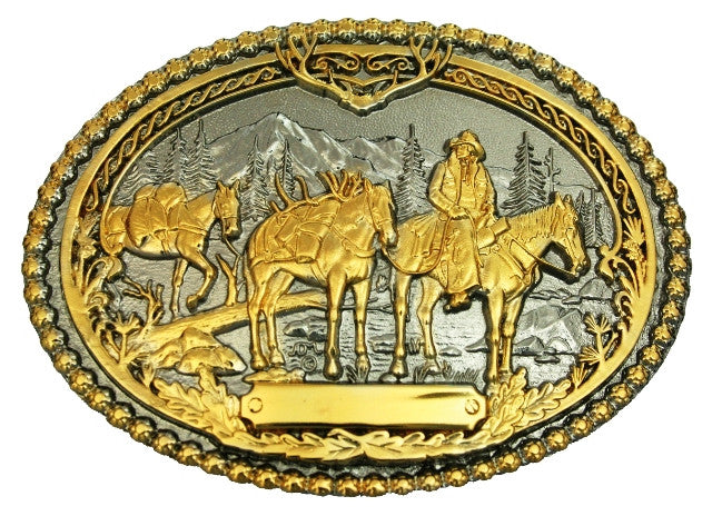 Pack Horses and Rider Two-Tone Western Belt Buckle