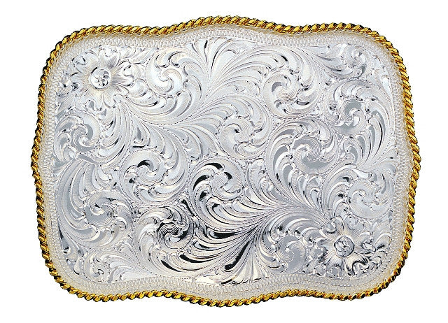 Western Large Scalloped Silver Belt Buckle