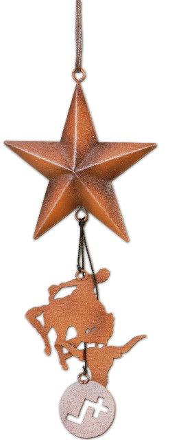 Western Copper Christmas Ornament with Star, Bronc Rider & Longhorn