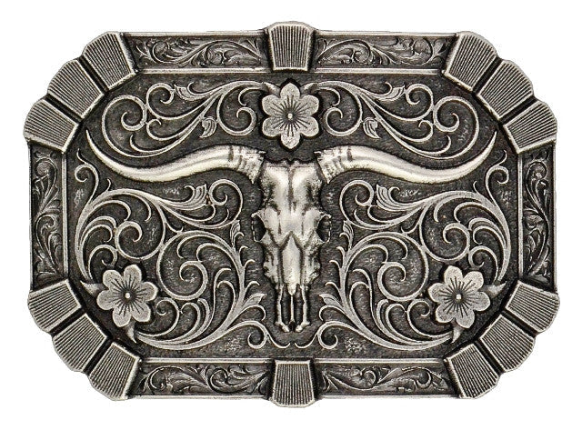 Western Longhorn Skull Rectangular Belt Buckle