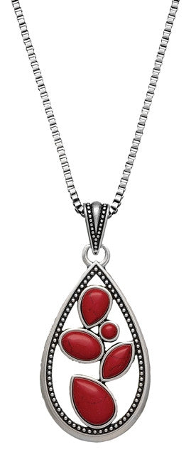 Western Red Stone Teardrop Necklace by Wrangler