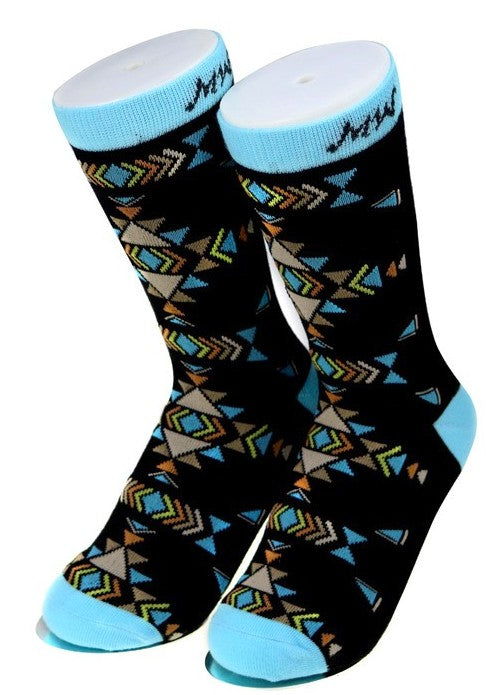 Aztec Southwestern Socks – Black/Turquoise