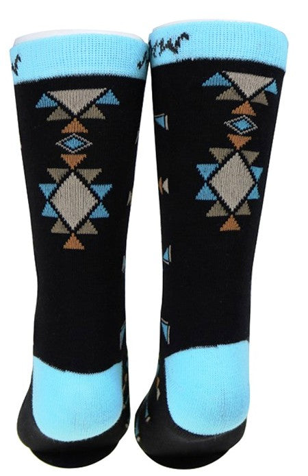 Aztec Southwestern Socks – Black/Turquoise