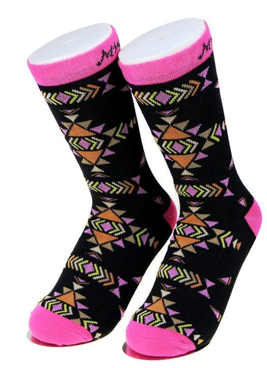 Aztec Southwestern Socks – Black/Pink