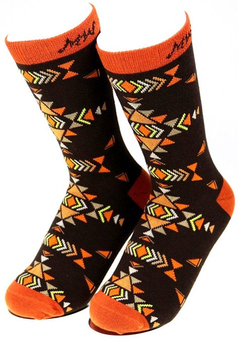 Aztec Southwestern Socks – Coffee/Orange