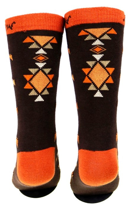 Aztec Southwestern Socks – Coffee/Orange