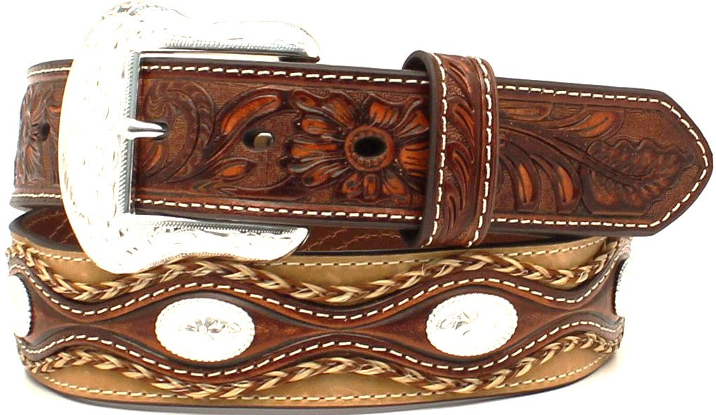 Men’s Western 1-1/2″ Belt with Embossed Tabs & Oval Conchos