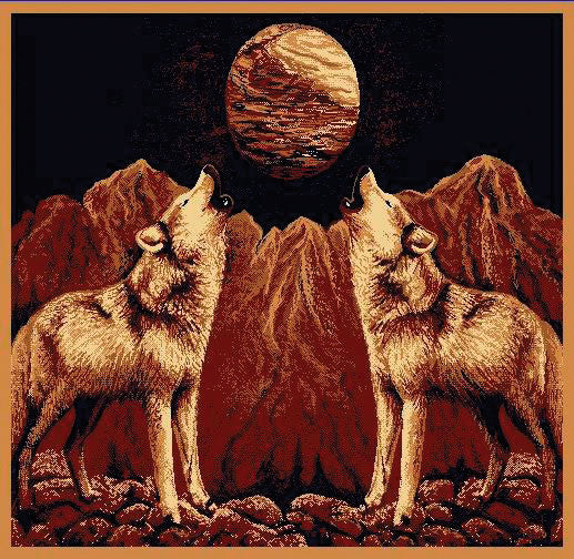 “Wolves & Moon” Rustic Northwoods Area Rug (5′ 1-1/2″ x 6′ 10″)