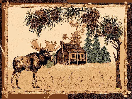 “Moose & Cabin” Rustic Northwoods Area Rug – 2 x 3