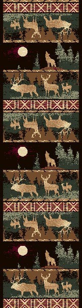 “Elk & Wolf” Cabin Runner Area Rug – 2 x 7