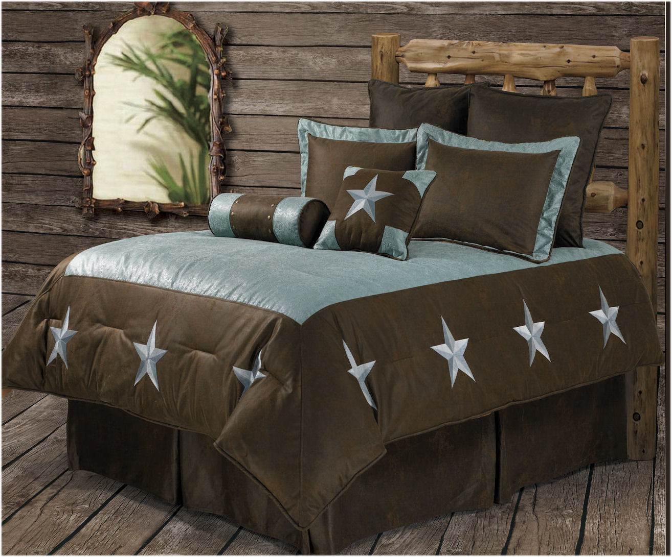 (RWBA9183-SK) “Turqoise Star” Western 6-Piece Bedding Set – Super King