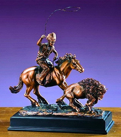 American Indian on Buffalo Hunt Sculpture – 11″