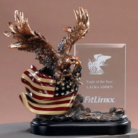 Patriotic Eagle with American Flag Award Sculpture – 10″