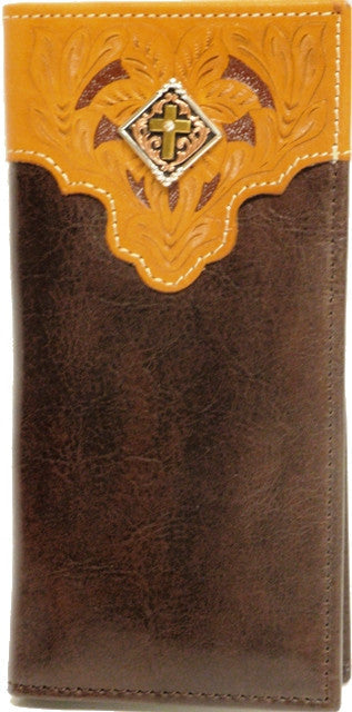 Western Brown & Tan Rodeo Wallet with Cross Concho