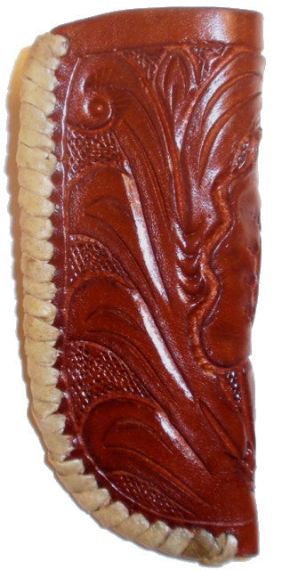 Western Chestnut Tooled Leather Knife Sheath with Rawhide Trim