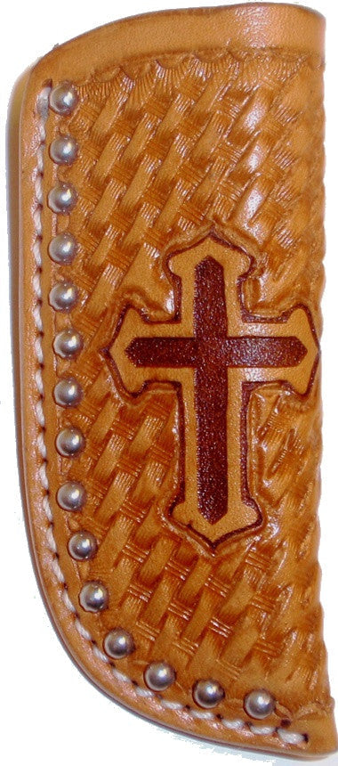 Western Natural Basketweave Knife Sheath with Cross