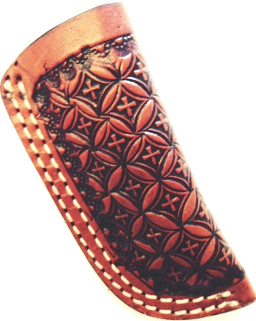 Western Chestnut Knife Sheath with Crosses and Double Stitched