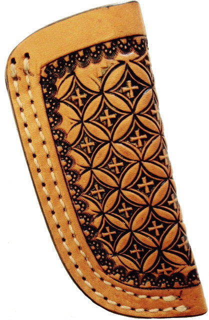 Western Natural Knife Sheath with Crosses and Double Stitched